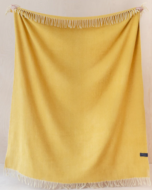 Large Recycled Wool Blanket in Mustard Herringbone
