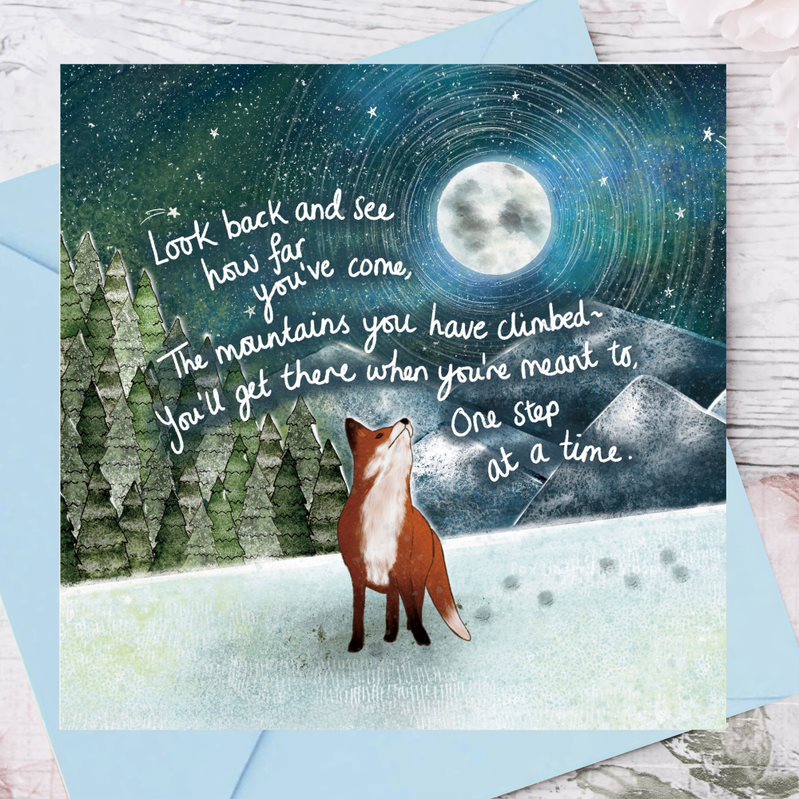 Mountains - Fox under the Moon Greetings Card