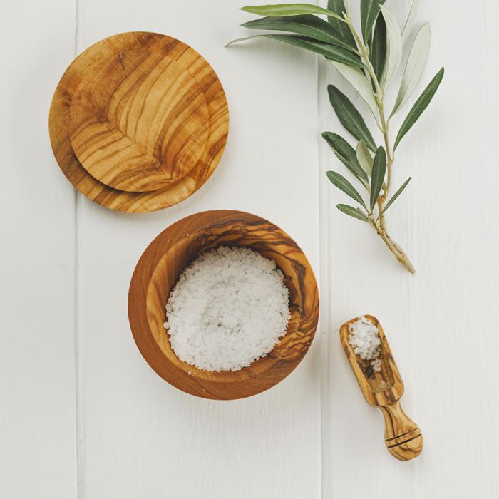 Olive Wood Salt Pot and Scoop Set