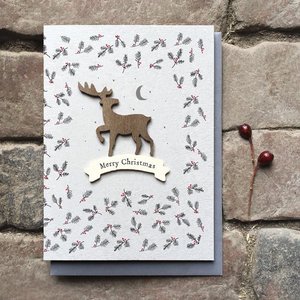 Christmas Card - Merry Christmas Wooden Stag