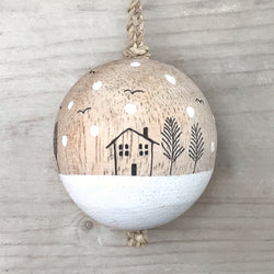 Wooden Bauble - Snowy Houses Scene