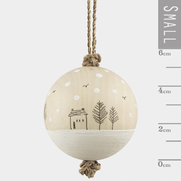 Wooden Bauble - Snowy Houses Scene