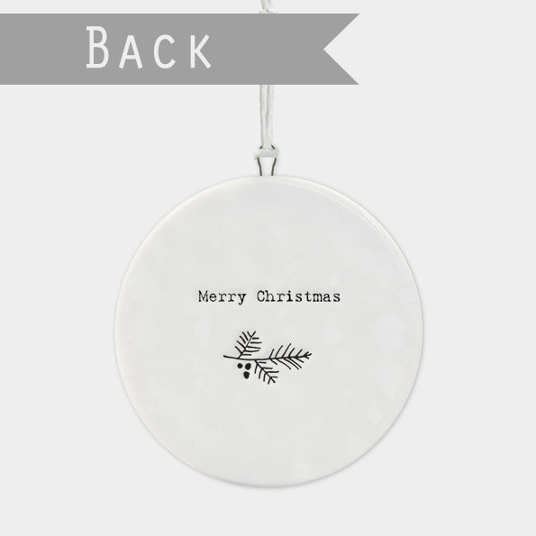 Flat Porcelain Bauble - Merry Christmas Wreath