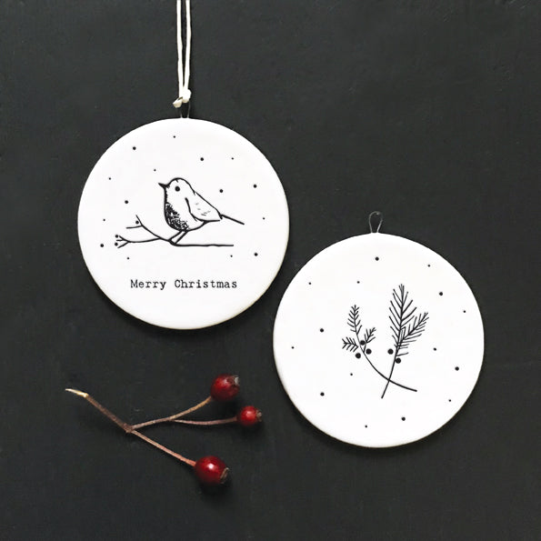 Flat Porcelain Bauble - Christmas Robin