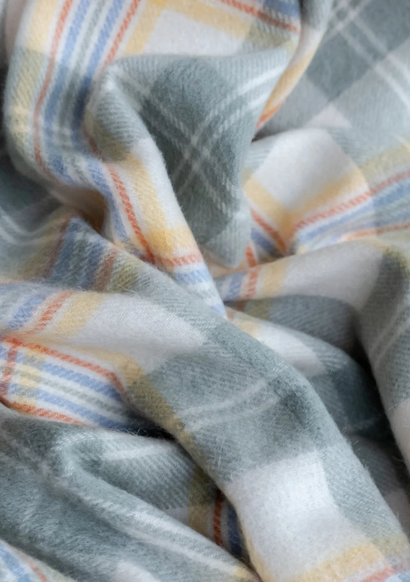 Super Soft Lambswool Baby Blanket in Sage Nursery Check