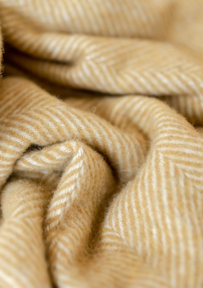 Recycled Wool Blanket In Mustard Herringbone