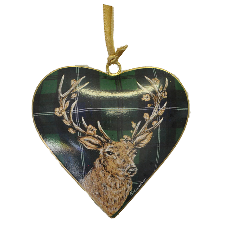 Stag On Green Metal Heart Decoration by Tinker Tailor - Luss General Store