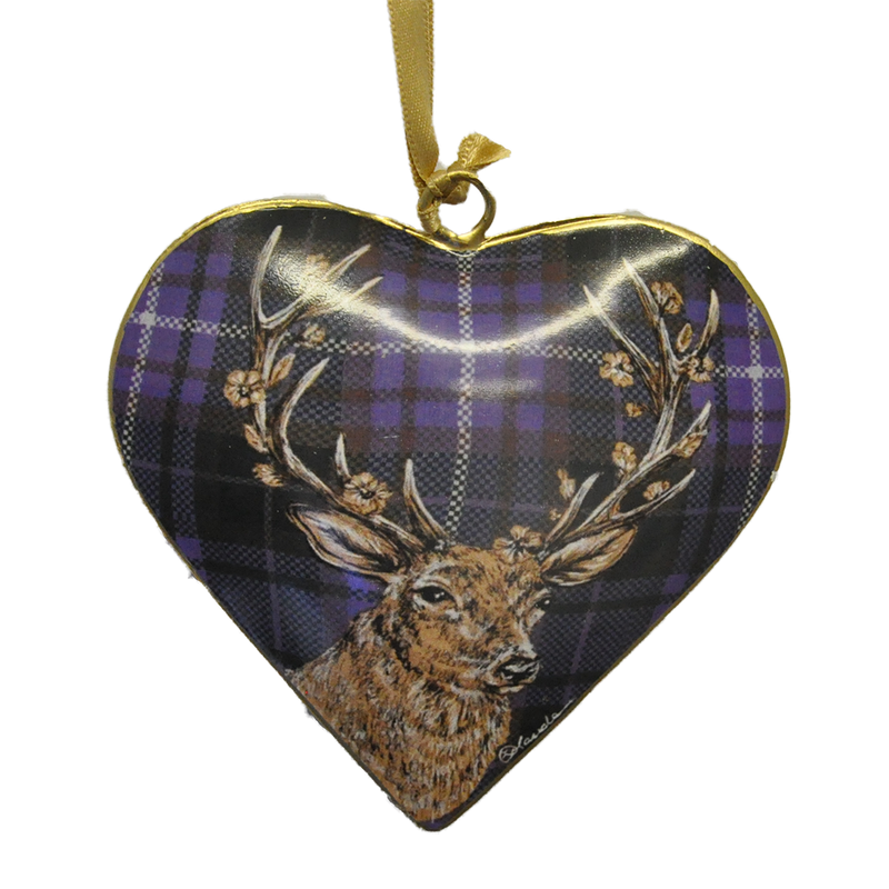 Stag on Purple Metal Heart Decoration by Tinker Tailor - Luss General Store