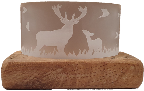 Stag Family Etched Tea Light Holder