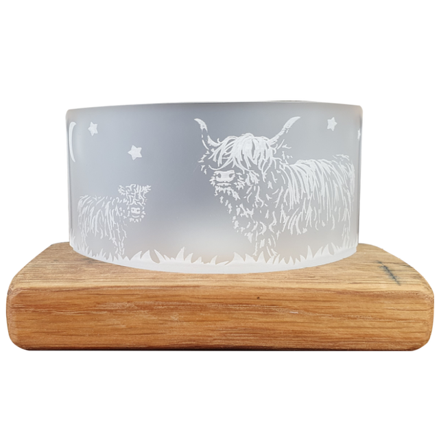 Highland Cow Family Etched Tea Light Holder