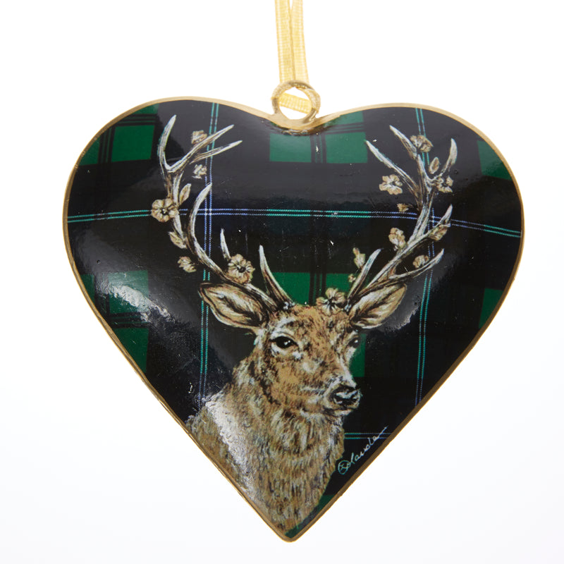 Stag On Green Metal Heart Decoration by Tinker Tailor - Luss General Store