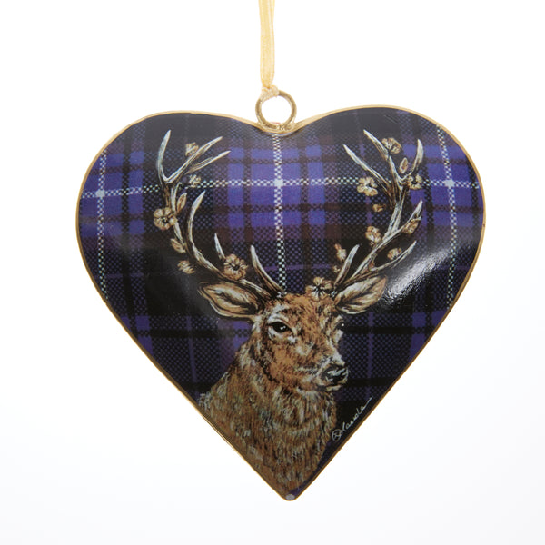 Stag on Purple Metal Heart Decoration by Tinker Tailor - Luss General Store