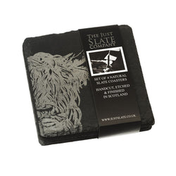 4 Slate Coasters with Etched Highland Cow