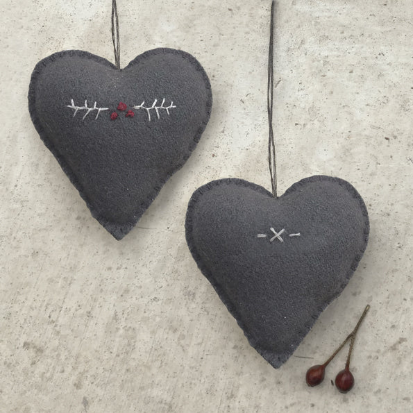 Felt Heart Decoration with Berry Embroidery - Medium