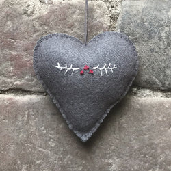 Felt Heart Decoration with Berry Embroidery - Medium
