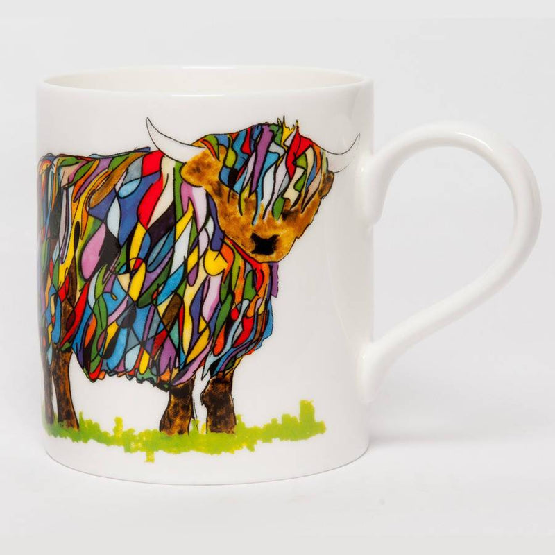 Bright Highland Cow Design on White by Chloe Gardner